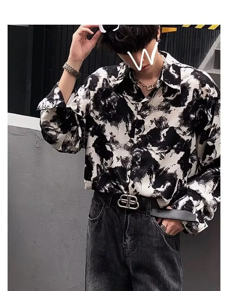 Men's Ink Tie-Dye Long Sleeve Shirt Korean Style — feature 9