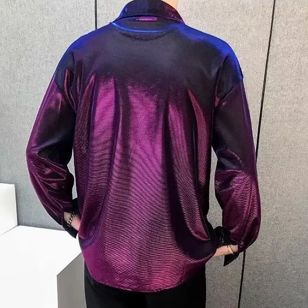 Men's Sequin Button Shirt Purple Black Cool Ruffian