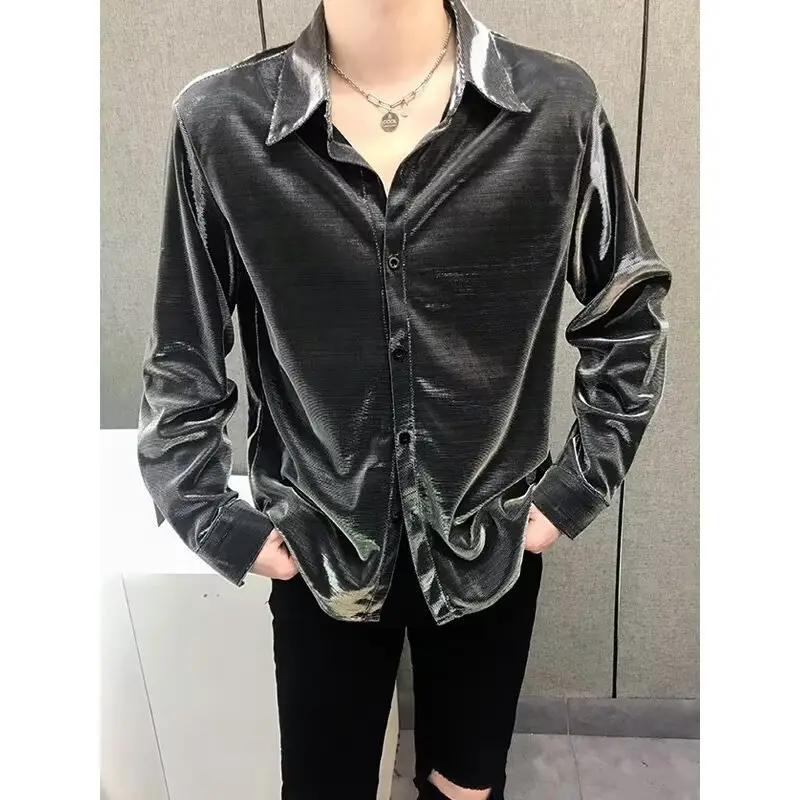 Men's Sequin Button Shirt Purple Black Cool Ruffian — feature 11