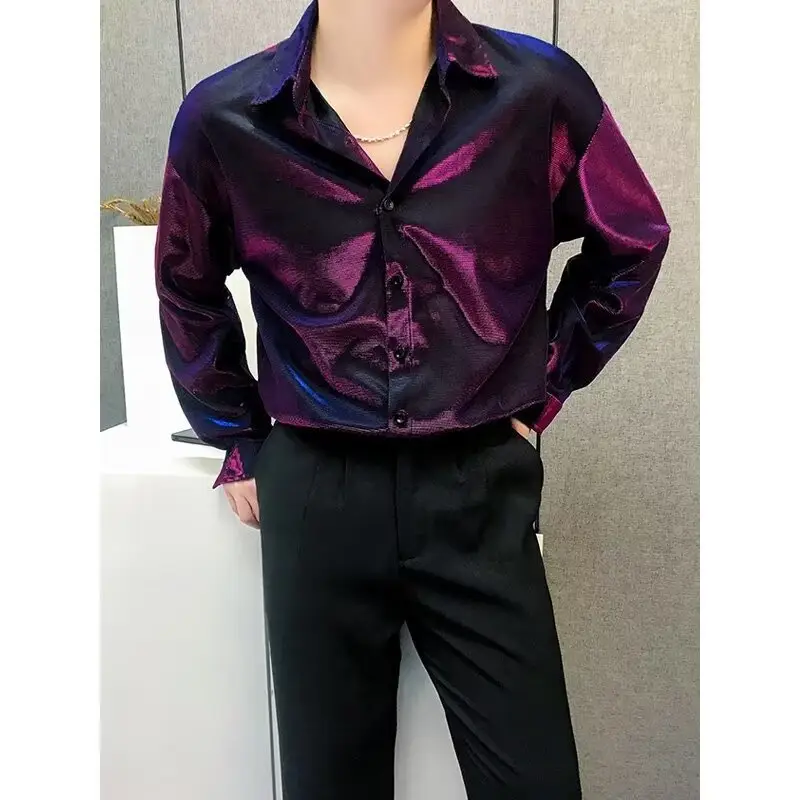 Men's Sequin Button Shirt Purple Black Cool Ruffian — feature 12