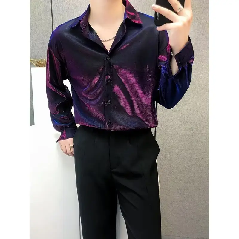 Men's Sequin Button Shirt Purple Black Cool Ruffian — feature 14