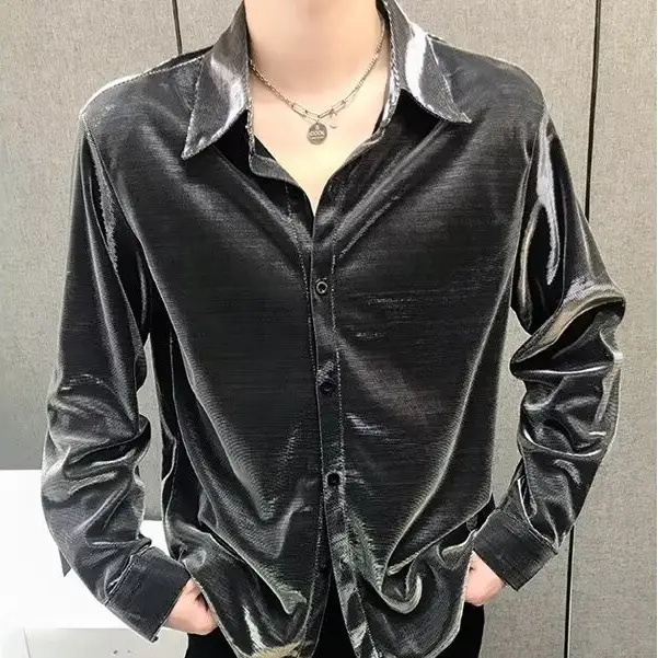 Men's Sequin Button Shirt Purple Black Cool Ruffian — feature 15