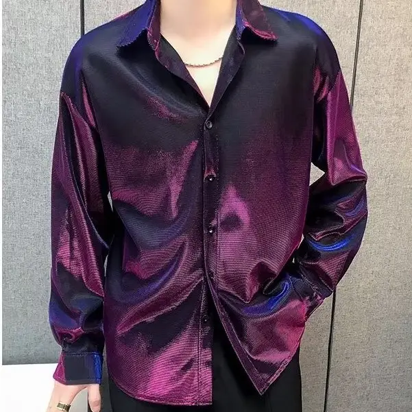Men's Sequin Button Shirt Purple Black Cool Ruffian — feature 16
