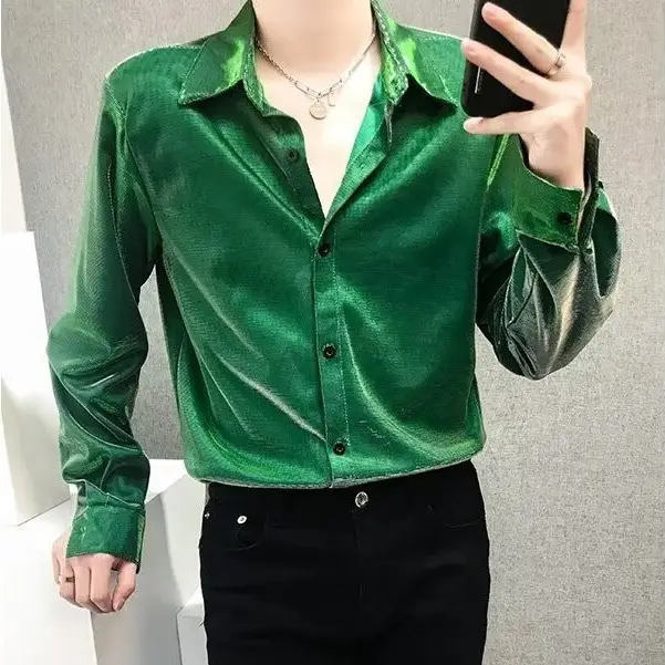 Men's Sequin Button Shirt Purple Black Cool Ruffian — feature 17