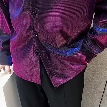Men's Sequin Button Shirt Purple Black Cool Ruffian — feature 19