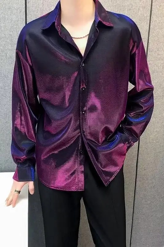 Men's Sequin Button Shirt Purple Black Cool Ruffian — feature 20