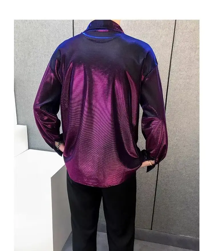 Men's Sequin Button Shirt Purple Black Cool Ruffian — feature 6