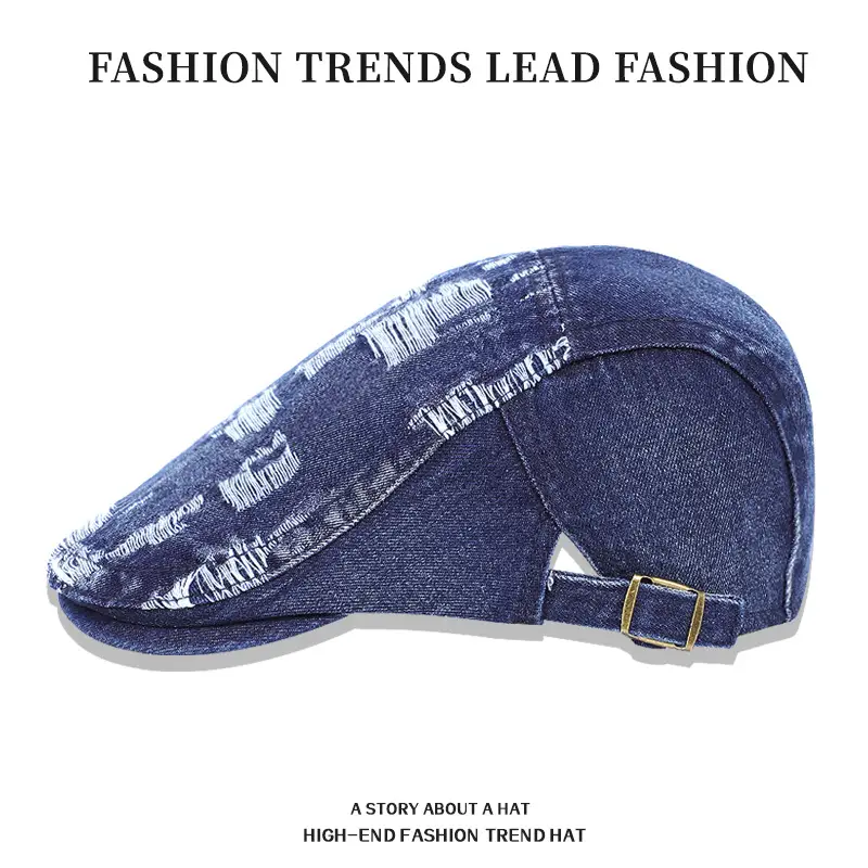 New Vintage Washed Hole Denim Beret for Men Women Spring Autumn - Image 6