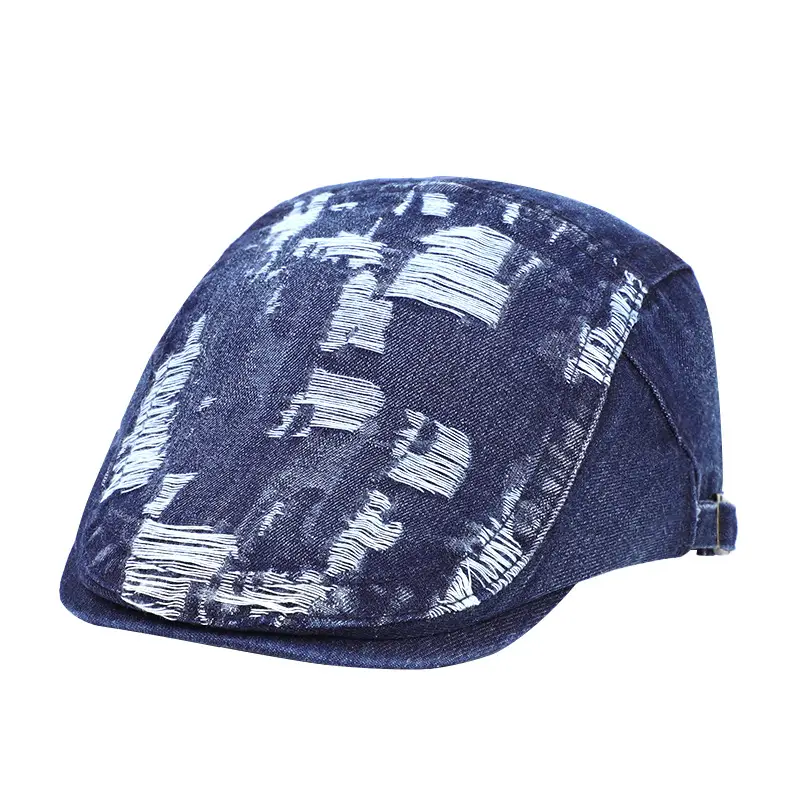 New Vintage Washed Hole Denim Beret for Men Women Spring Autumn - Image 9