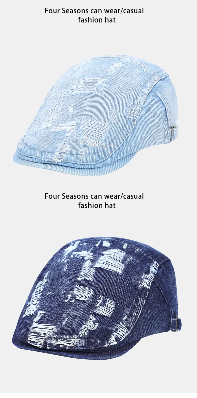 New Vintage Washed Hole Denim Beret for Men Women Spring Autumn — feature 7