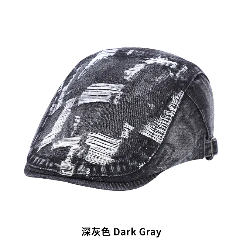 New Vintage Washed Hole Denim Beret for Men Women Spring Autumn - Image 2