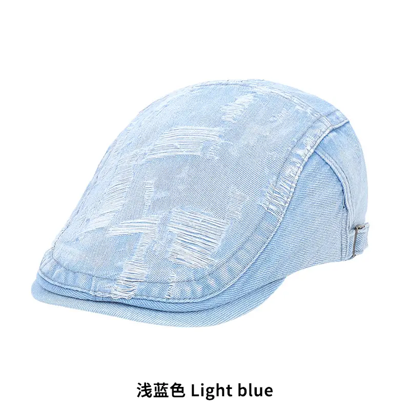 New Vintage Washed Hole Denim Beret for Men Women Spring Autumn - Image 4