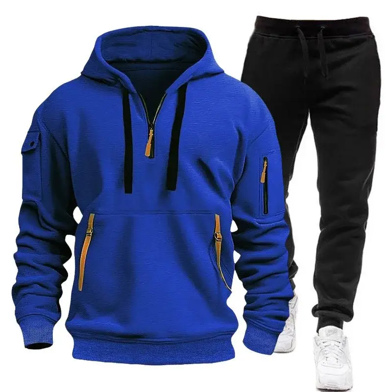 Men's Brown Hoodie & Black Sweatpants Set Winter Sportswear — feature 10