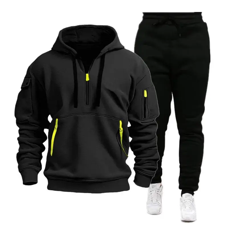 Men's Brown Hoodie & Black Sweatpants Set Winter Sportswear — feature 5
