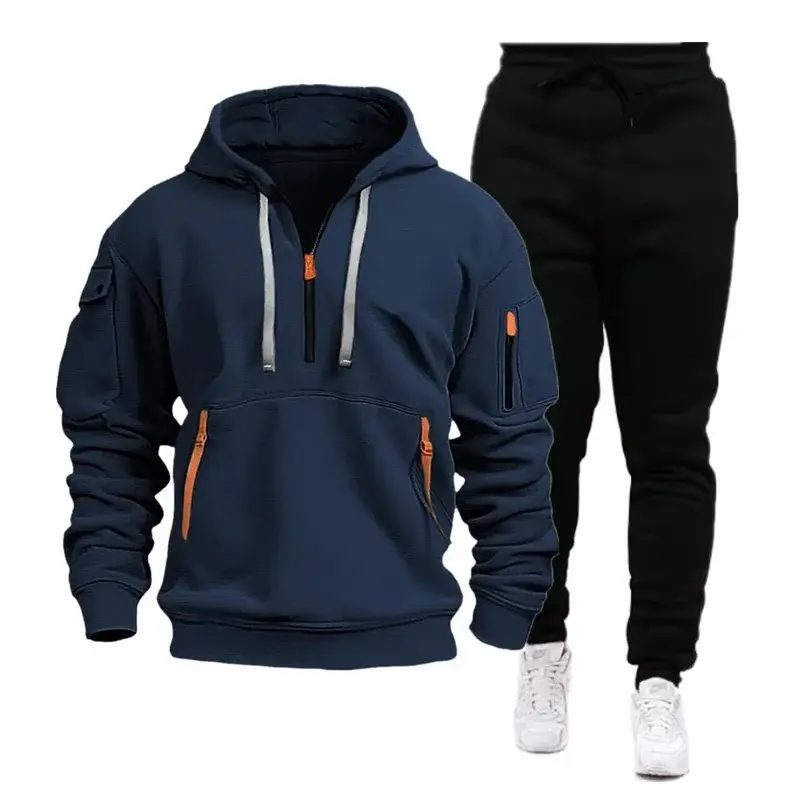 Men's Brown Hoodie & Black Sweatpants Set Winter Sportswear — feature 6