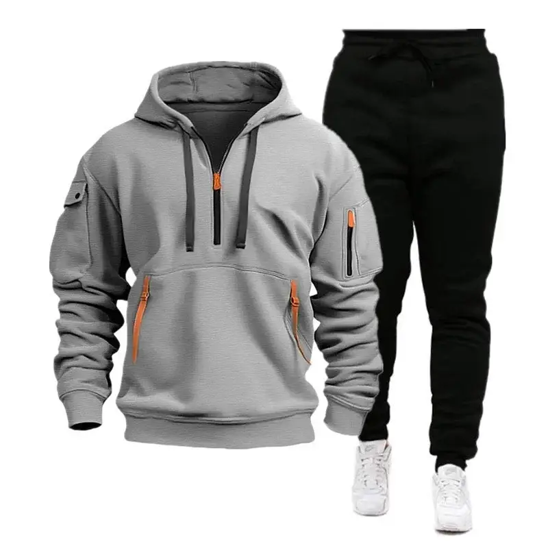 Men's Brown Hoodie & Black Sweatpants Set Winter Sportswear — feature 8
