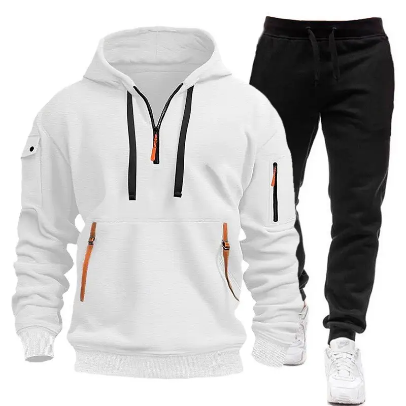 Men's Brown Hoodie & Black Sweatpants Set Winter Sportswear