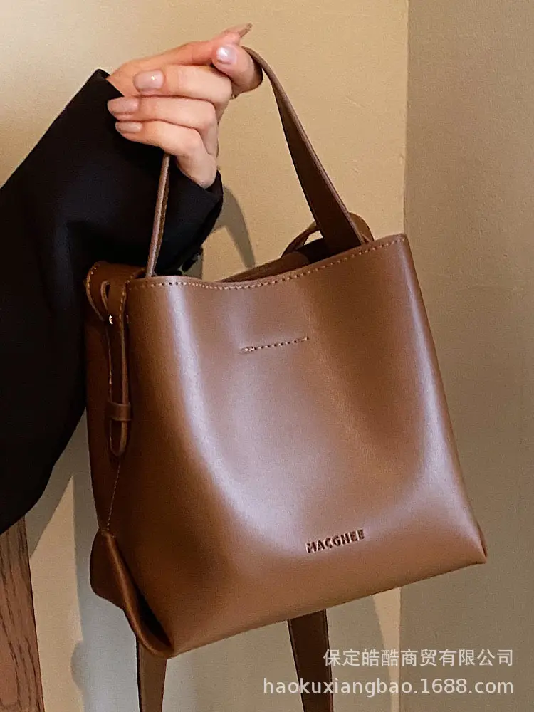 Women's Retro Korean Bucket Bag Tan 2024 - Image 9