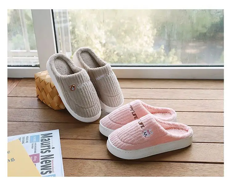 in stock Cotton Slippers Women's Household Autumn and Winter Indoor Warm Home Shoes Couple Slippers Men's Winter Home Shoes Manufacturers — feature 10