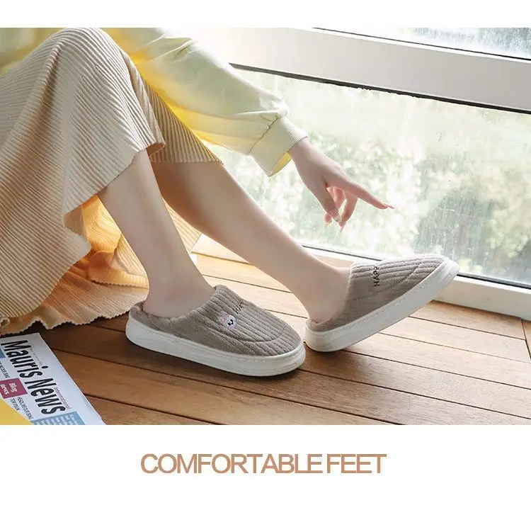 in stock Cotton Slippers Women's Household Autumn and Winter Indoor Warm Home Shoes Couple Slippers Men's Winter Home Shoes Manufacturers — feature 17