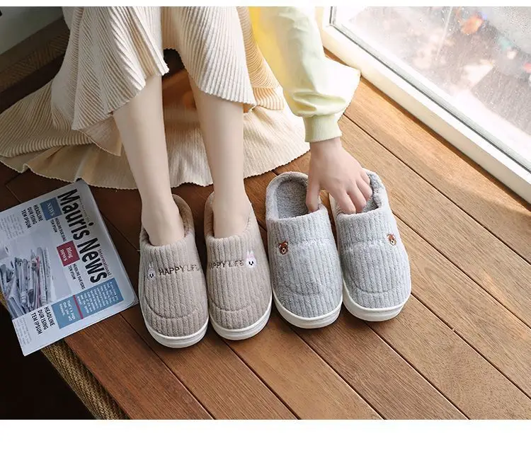 in stock Cotton Slippers Women's Household Autumn and Winter Indoor Warm Home Shoes Couple Slippers Men's Winter Home Shoes Manufacturers — feature 19