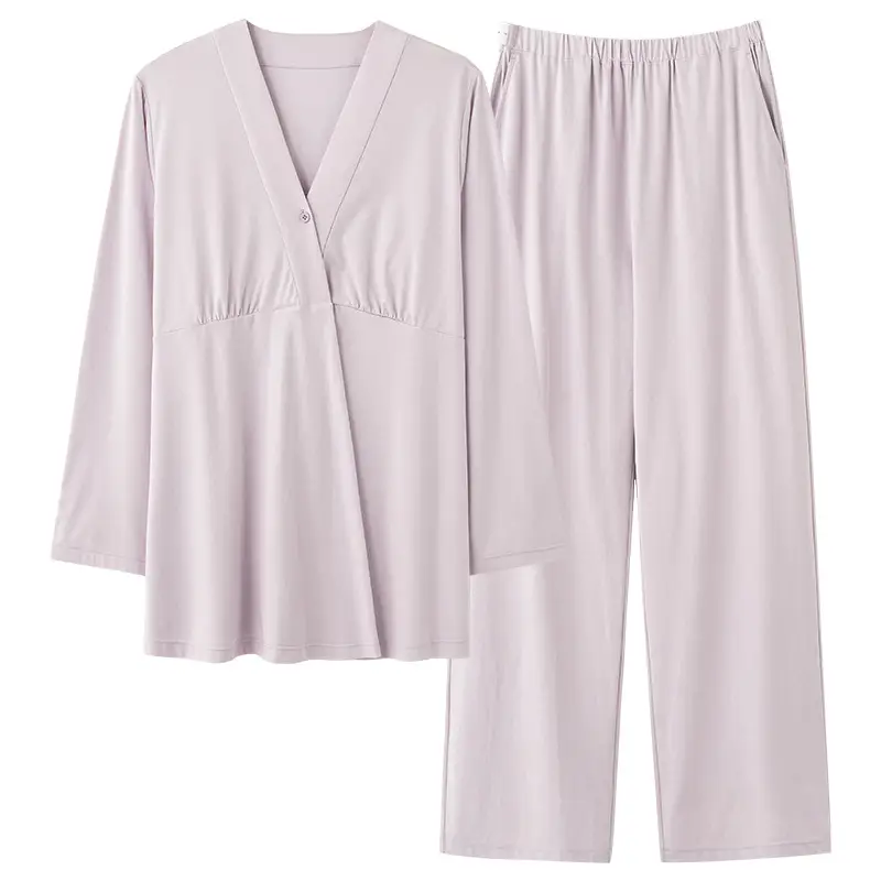 Lu Shi Postpartum Clothing Summer Thin Style Pure Cotton with Breast Pads Nursing Pajamas Pregnancy Maternity Spring and Autumn Loungewear