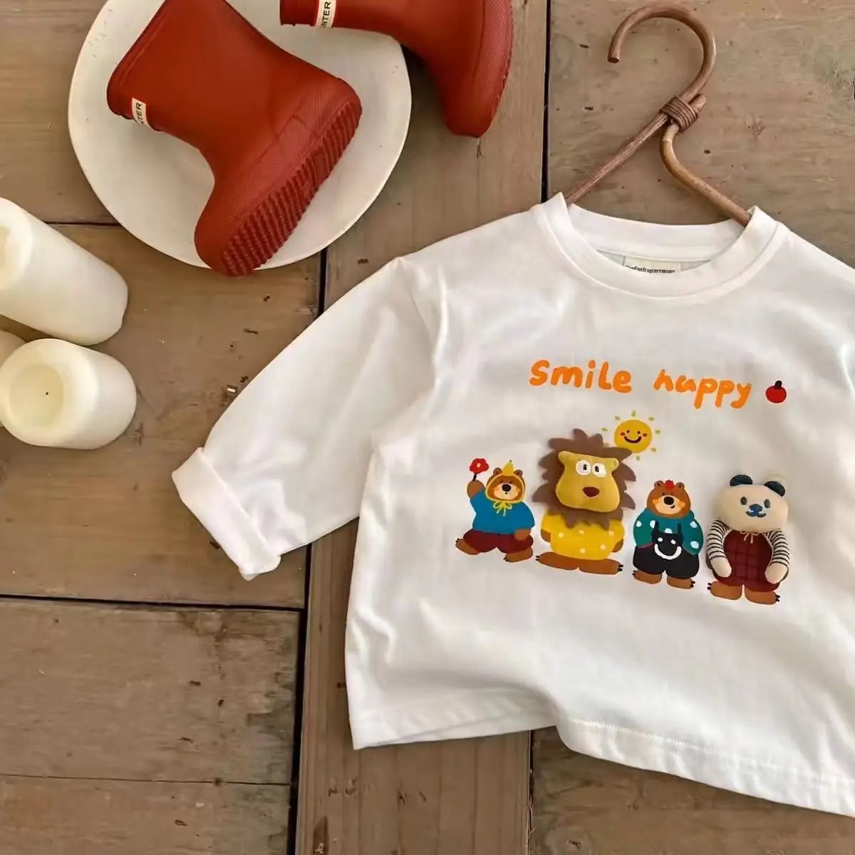 Children Long Sleeve T-Shirt Brown White Graphic Design