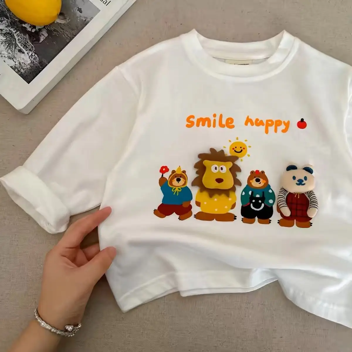 Children Long Sleeve T-Shirt Brown White Graphic Design