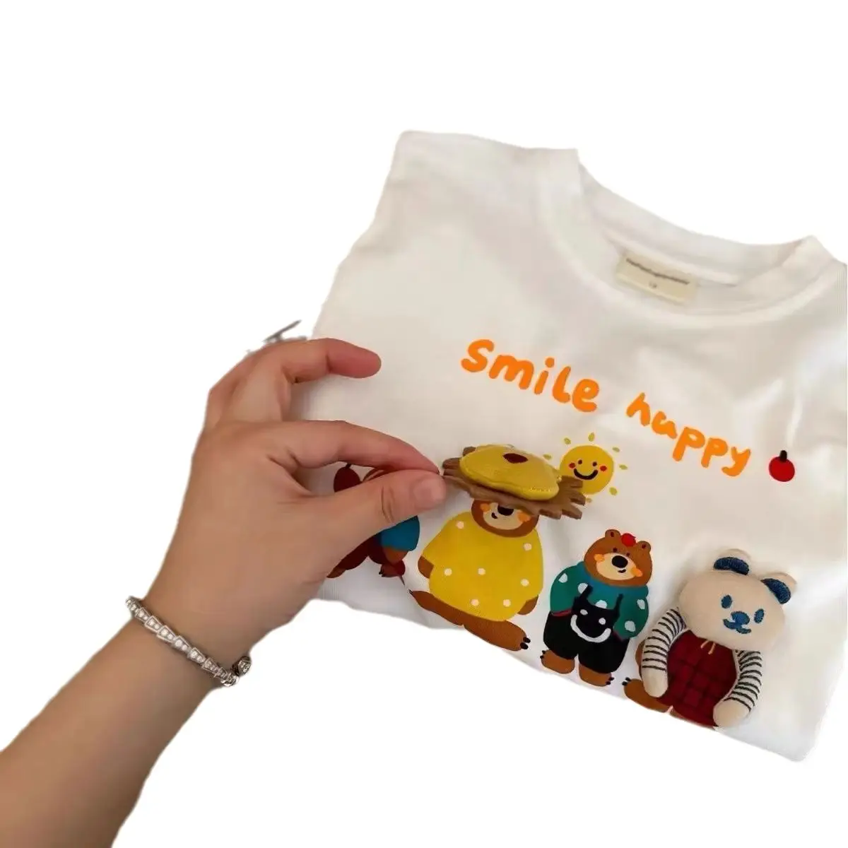 Children Long Sleeve T-Shirt Brown White Graphic Design