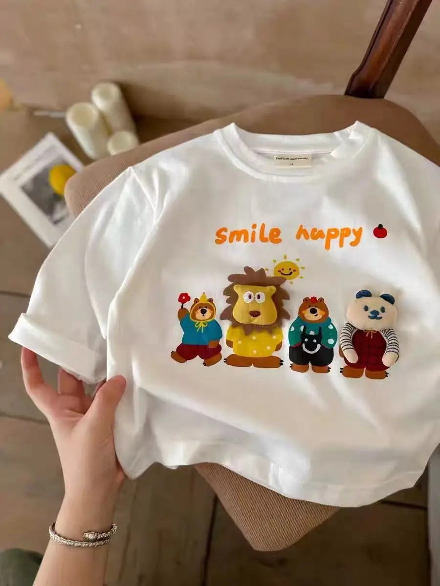 Children Long Sleeve T-Shirt Brown White Graphic Design — feature 9