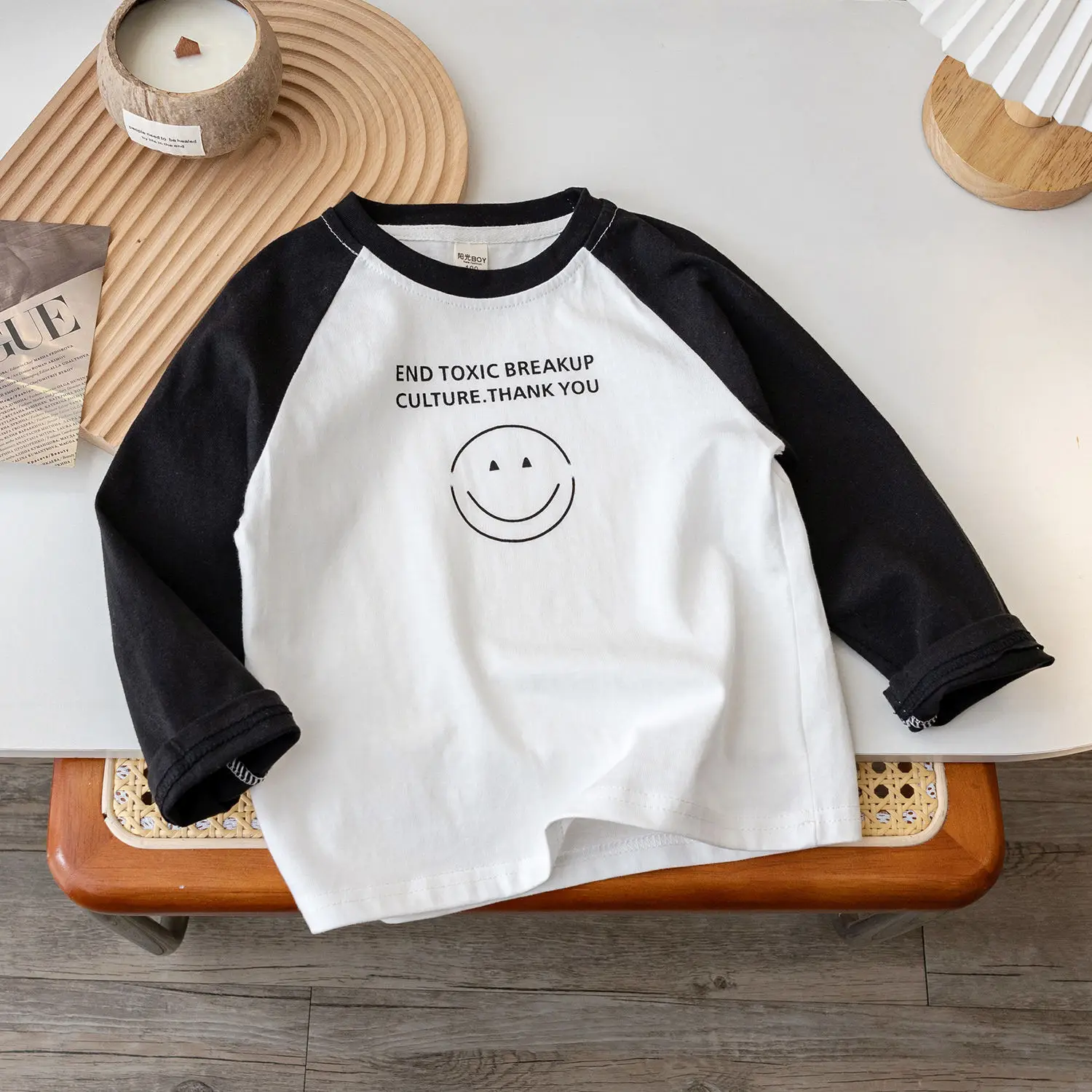 Children Long Sleeve T-Shirt Brown White Graphic Design