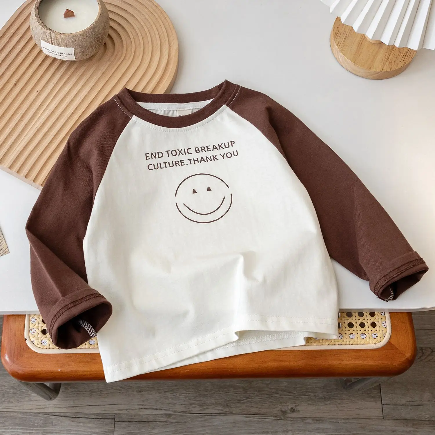 Children Long Sleeve T-Shirt Brown White Graphic Design
