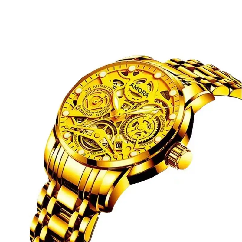 Luxury Skeleton Quartz Watch Black Gold Mechanical Gift - Image 12