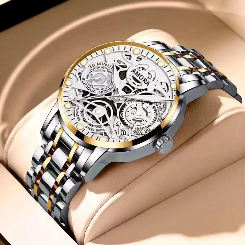 Luxury Skeleton Quartz Watch Black Gold Mechanical Gift — feature 14