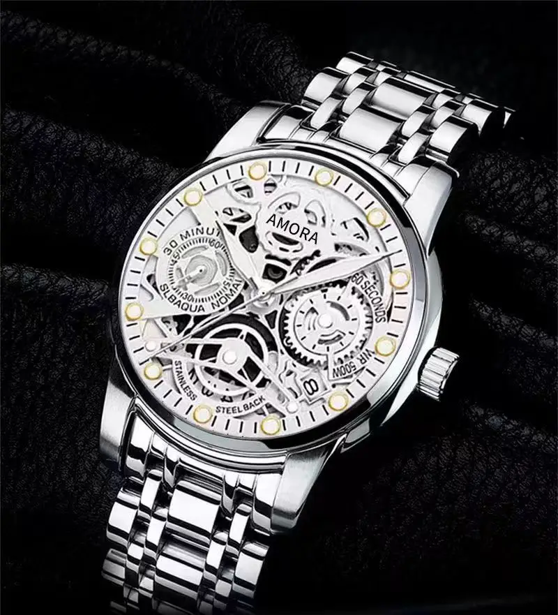 Luxury Skeleton Quartz Watch Black Gold Mechanical Gift — feature 22