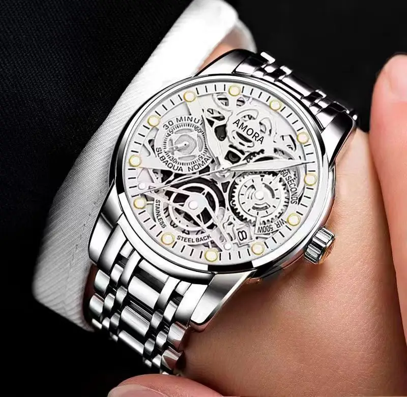 Luxury Skeleton Quartz Watch Black Gold Mechanical Gift — feature 23