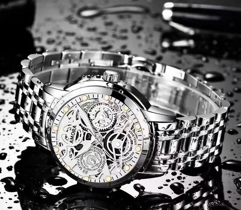 Luxury Skeleton Quartz Watch Black Gold Mechanical Gift — feature 24
