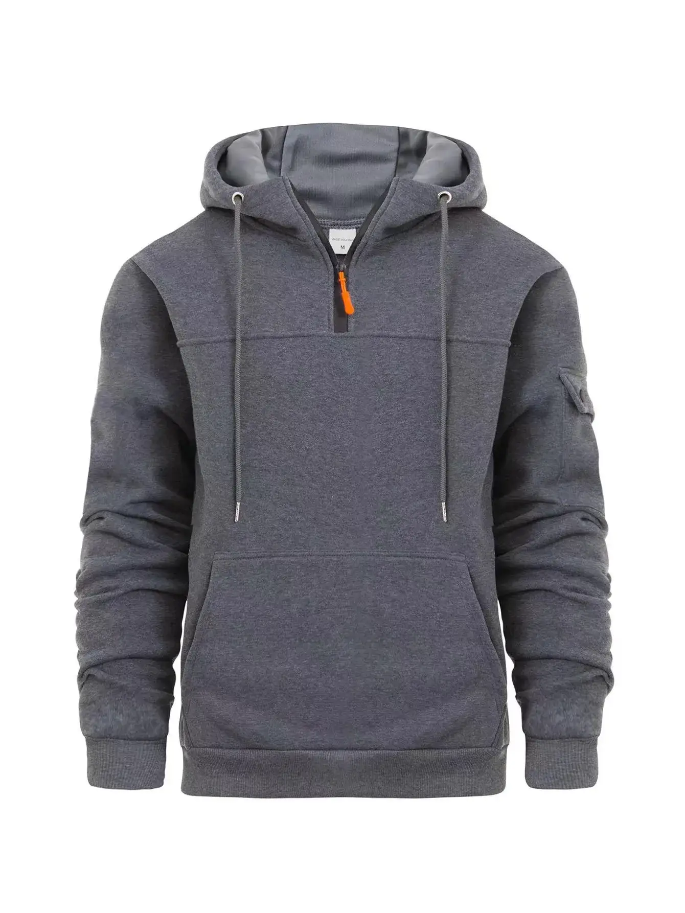 Men's Beige Zipper Hoodie Multi-Pocket Sweatshirt - Image 6
