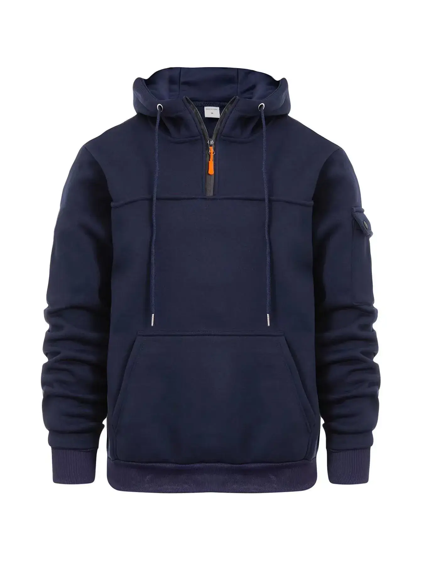 Men's Beige Zipper Hoodie Multi-Pocket Sweatshirt - Image 8