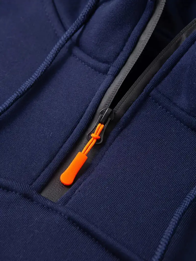 Men's Beige Zipper Hoodie Multi-Pocket Sweatshirt — feature 25