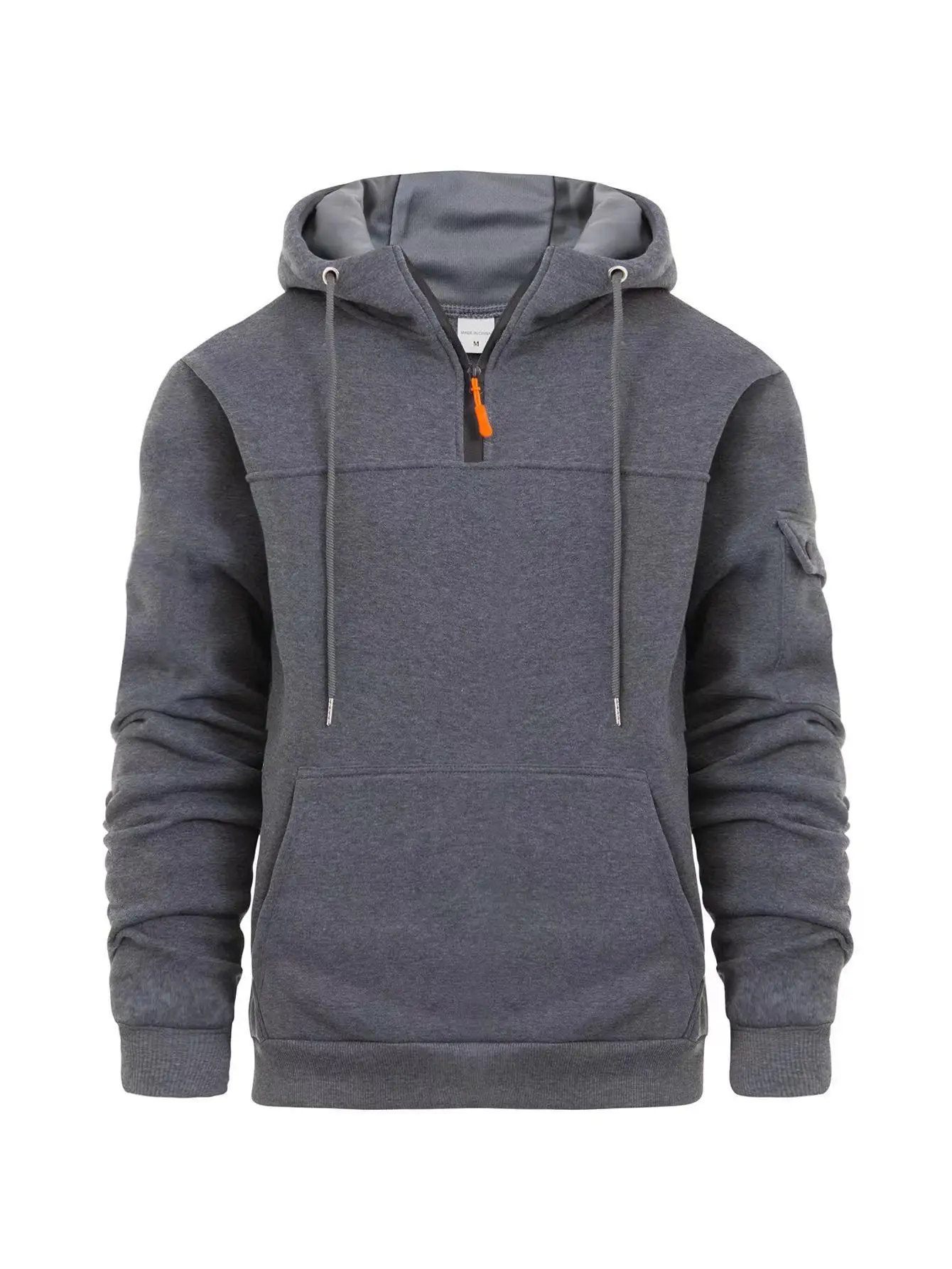 Men's Beige Zipper Hoodie Multi-Pocket Sweatshirt — feature 3
