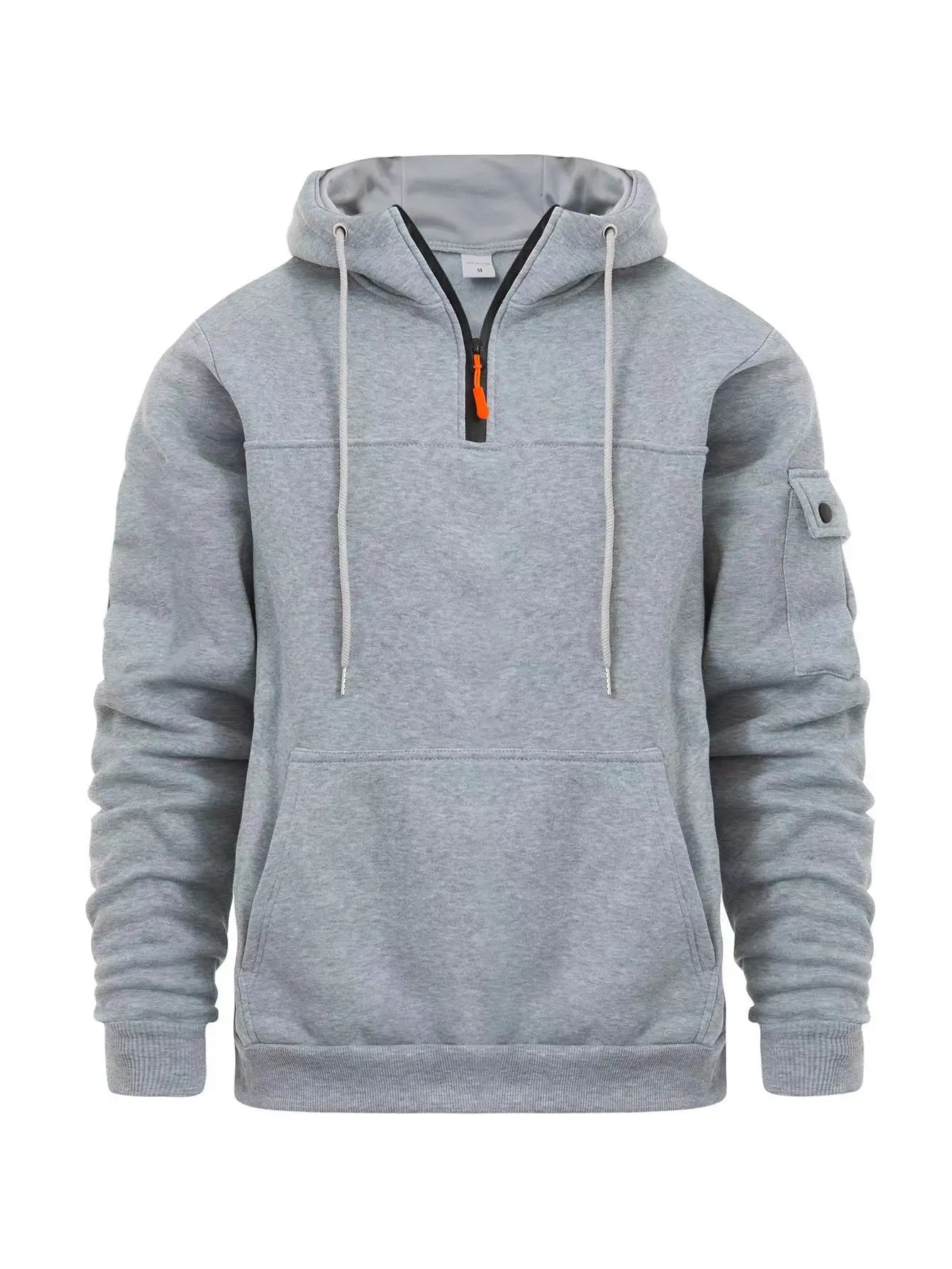 Men's Beige Zipper Hoodie Multi-Pocket Sweatshirt — feature 5