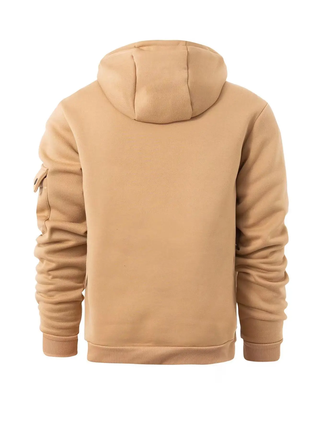 Men's Beige Zipper Hoodie Multi-Pocket Sweatshirt — feature 7