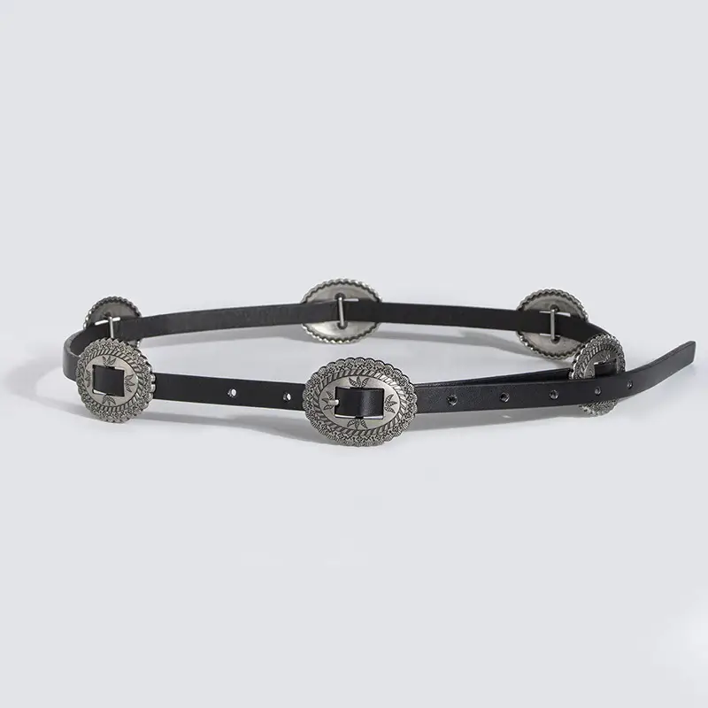 Women's Bohemian Belt with Crystal Buckles Black