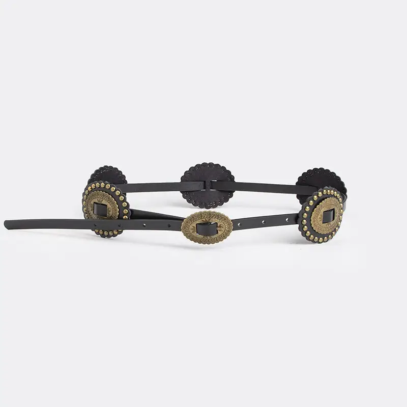 Women's Bohemian Belt with Crystal Buckles Black