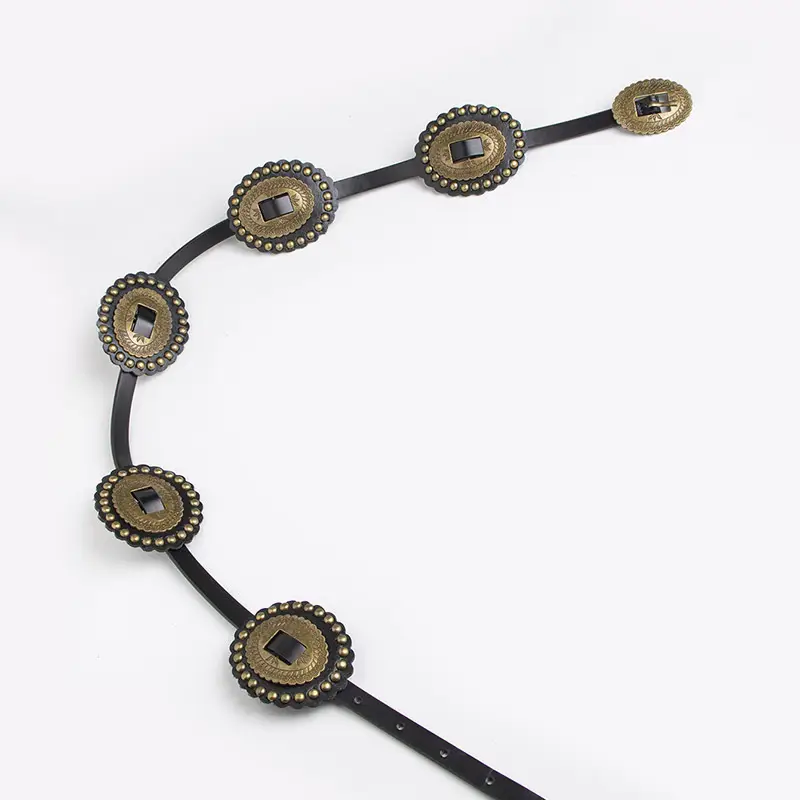 Women's Bohemian Belt with Crystal Buckles Black