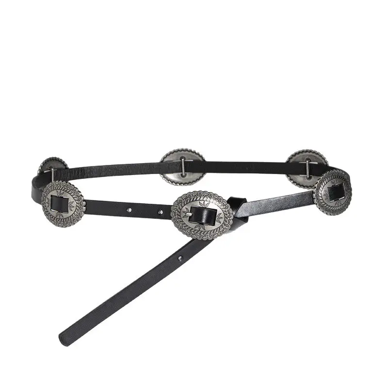 Women's Bohemian Belt with Crystal Buckles Black