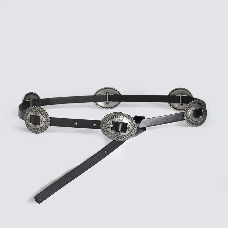 Women's Bohemian Belt with Crystal Buckles Black — feature 1