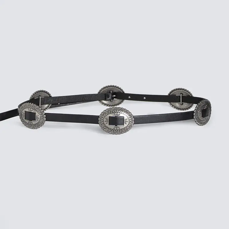 Women's Bohemian Belt with Crystal Buckles Black — feature 3