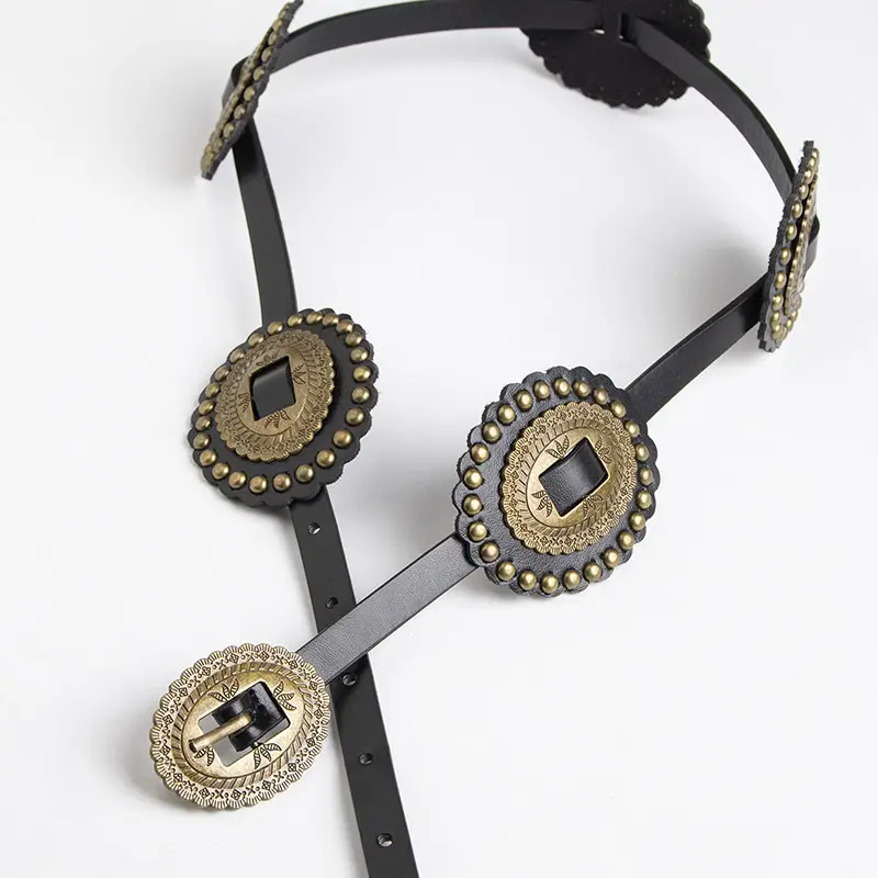 Women's Bohemian Belt with Crystal Buckles Black — feature 8